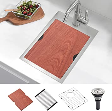 Photo 1 of 15 In Drop In Stainless Steel Kitchen Bar Sink, Luckyhorse 15” x 20” x 10” 18 Gauge Stainless Steel Kitchen Sink Outdoor Sink LH022L 
