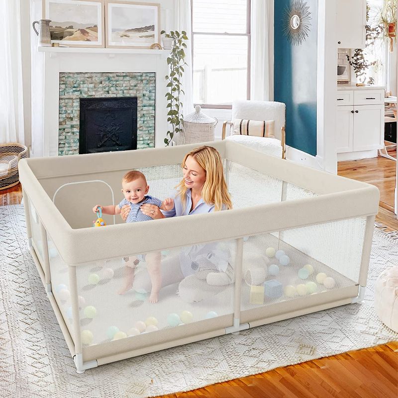 Photo 1 of Baby Playpen, Upgrade Playpen, Playpen for Babies (47*47*26inch Beige), Play Pen Center for Babies and Toddlers