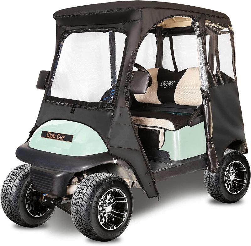 Photo 1 of 10L0L Golf Cart Enclosure 600D for 2 Passenger Club Car Precedent, with Security Side Mirror Openings, Waterproof Portable Transparent Golf Cart Cover Storage Driving Enclosure