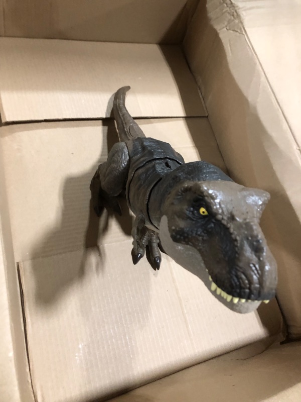 Photo 2 of ?Jurassic World Dominion Dinosaur T Rex Toy, Thrash ‘N Devour Tyrannosaurus Rex Action Figure with Sound and Motion

