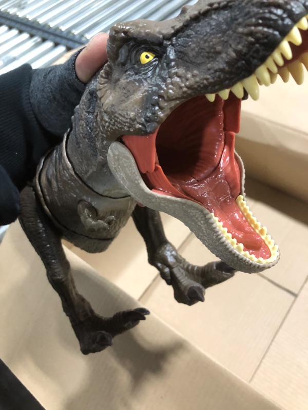 Photo 3 of ?Jurassic World Dominion Dinosaur T Rex Toy, Thrash ‘N Devour Tyrannosaurus Rex Action Figure with Sound and Motion
