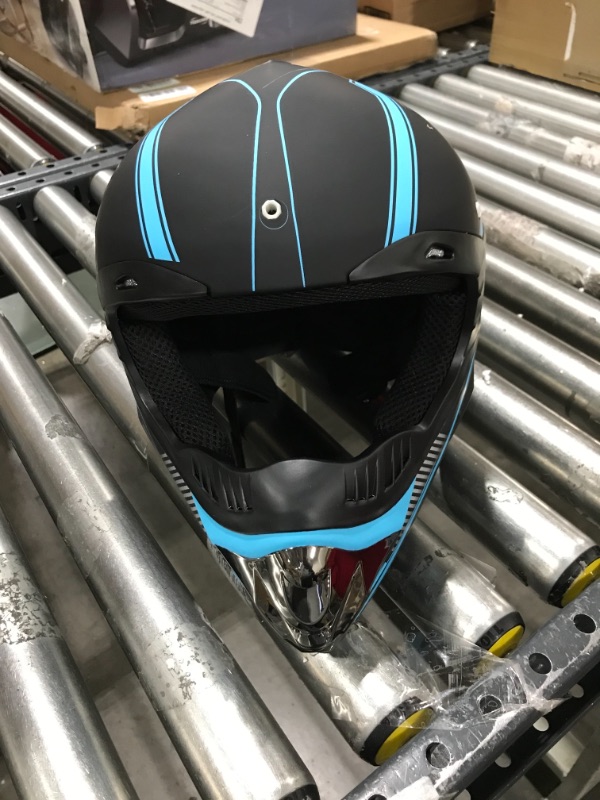 Photo 3 of Motocross Helmet,Youth & Adult ATV Dirt Bike Motorcycle Helmet, Kids BMX 4-Wheeler Off-Road Mountain Bike Helmet,DOT Certified,W/Gloves Goggles Mask 4-Piece Set blue X-Large