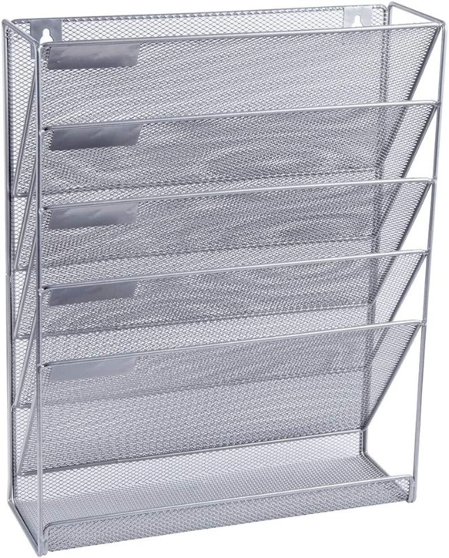 Photo 1 of Easepres File Organizer Mesh 5-Tier Black Hanging File Organizer Vertical Holder Rack for Office Home, Silver
