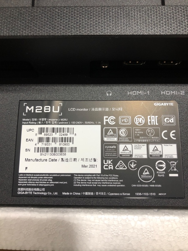Photo 5 of Gigabyte M28U-SA-R 28" 144Hz 2160P UHD KVM Gaming Monitor (3840x2160 4k SS IPS Display/1ms (GTG) RT/94% DCI-P3/HDR Ready/FreeSync Premium Pro/1x DisplayPort 1.4/2x HDMI 2.1/1x USB Type-C) (RENEWED) 28 inch Flat|4K|IPS M Series 144Hz