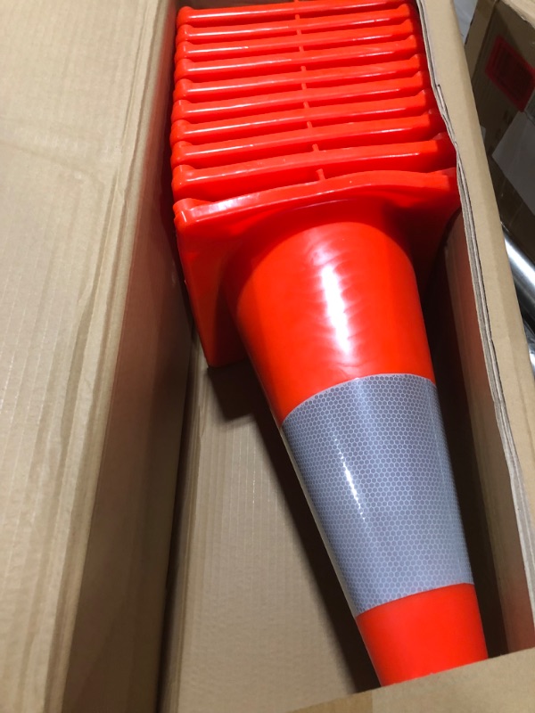 Photo 2 of [ 10 Pack ] 18" Traffic Cones PVC Safety Road Parking Cones Weighted Hazard Cones Construction Cones for Traffic Fluorescent Orange w/4" Reflective Strips Collar Traffic Safety Cones
