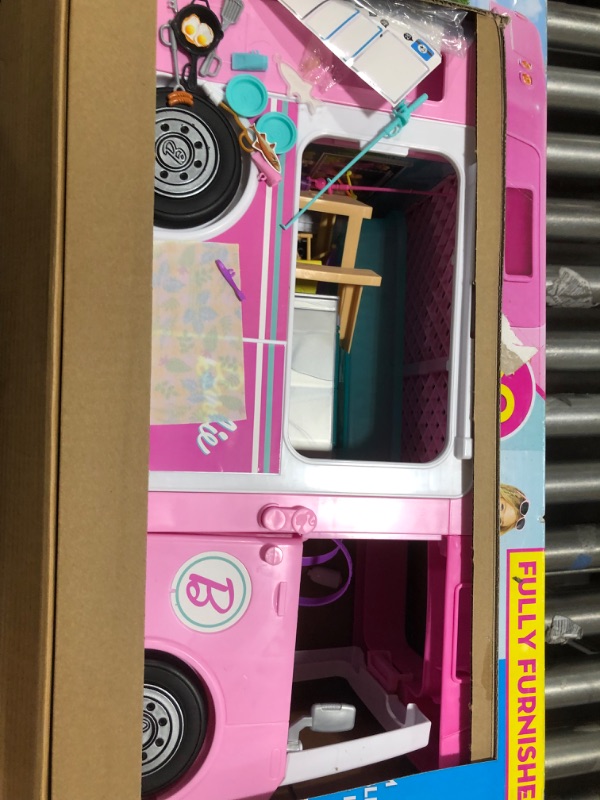 Photo 2 of Barbie Camper 3-in-1 DreamCamper Toy Playset Transforming Camper with Pool, Truck and Boat 60 Barbie Accessories Kids Toys and Gifts 3 in 1 Camper