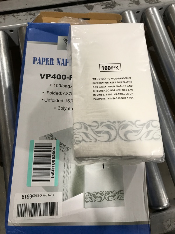 Photo 1 of [400 Pack]Vplus Paper Napkins Guest Towels Disposable Premium Quality 3-ply Dinner Napkins Disposable Soft, Absorbent, Party Napkins Wedding Napkins for Kitchen, Parties, Dinners or Events(Silver) Silver 400