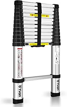 Photo 1 of Yvan Telescoping Ladder,12.5 FT One Button Retraction Aluminum Telescopic Extension Extendable Ladder,Slow Down Design Multi-Purpose Ladder for Household Daily or Hobbies,250 Lb Capacity
