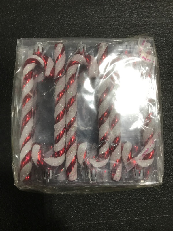 Photo 2 of 24 Pieces Candy Cane Christmas Decorations Plastic Candy Cane Christmas Ornaments Glitter Candy Crutch Red and White Xmas Tree Hanging Decoration for Christmas Party Favors Birthday Holiday Crafts
