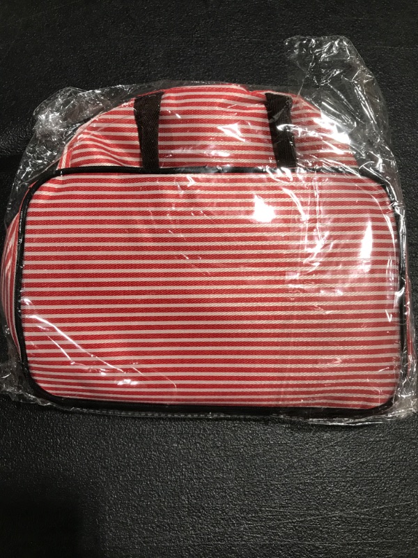 Photo 2 of ANMBAIN RED AND WHITE STRIPED TRAVEL MAKEUP BAG