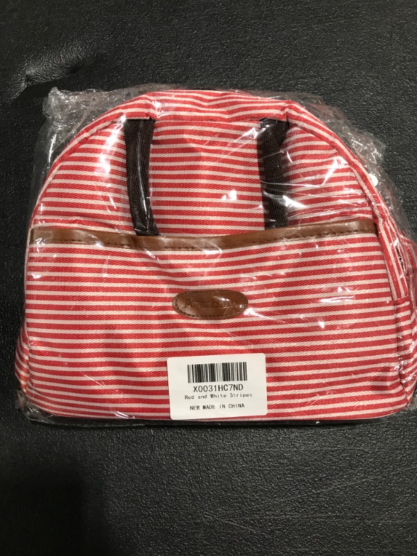 Photo 1 of ANMBAIN RED AND WHITE STRIPED TRAVEL MAKEUP BAG