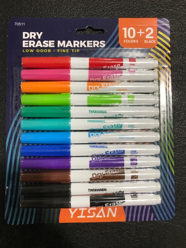 Photo 2 of YISAN Dry Erase Markers Fine Point,Whiteboard Markers Fine Tip, 10+2 Assorted Colors Low Odor,Writing on Whiteboard,Mirrors for School Office Home,70511