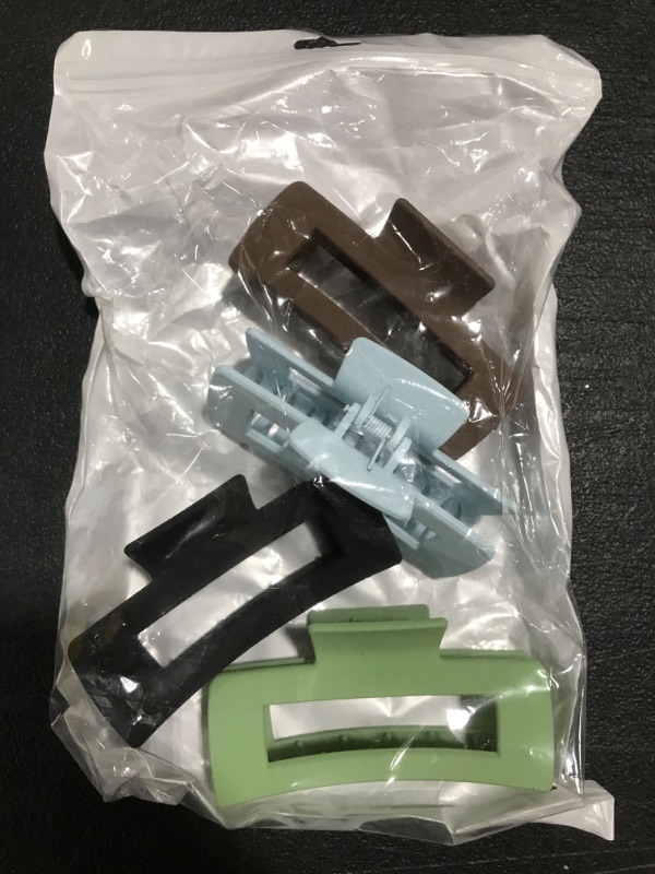 Photo 2 of 4pcs Square Hair Claw Clips , 4.2" Brown Green Blue Black Vintage Hair Claw, Large Clips Hair for Thick/Thin Hair, Non-slip Fashion Comfortable Hair Clips, Big Matte Hair Claw Gifts for Women & Girls brown+blue+black+green 4.2in