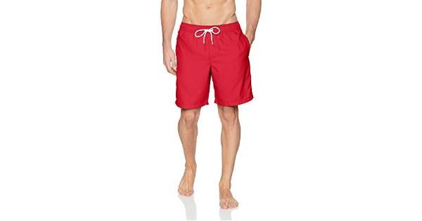 Photo 1 of Essentials Men's Quick-Dry 9" Swim Trunk, Red, Medium
