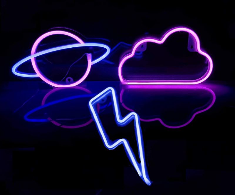 Photo 1 of 4 Pcs Neon Signs,LED Neon Light Signs for Wall Decoration,LED Cloud Lightning Planet Neon Lights for Bedroom,Party,Birthday,Christmas,Wedding,Bar