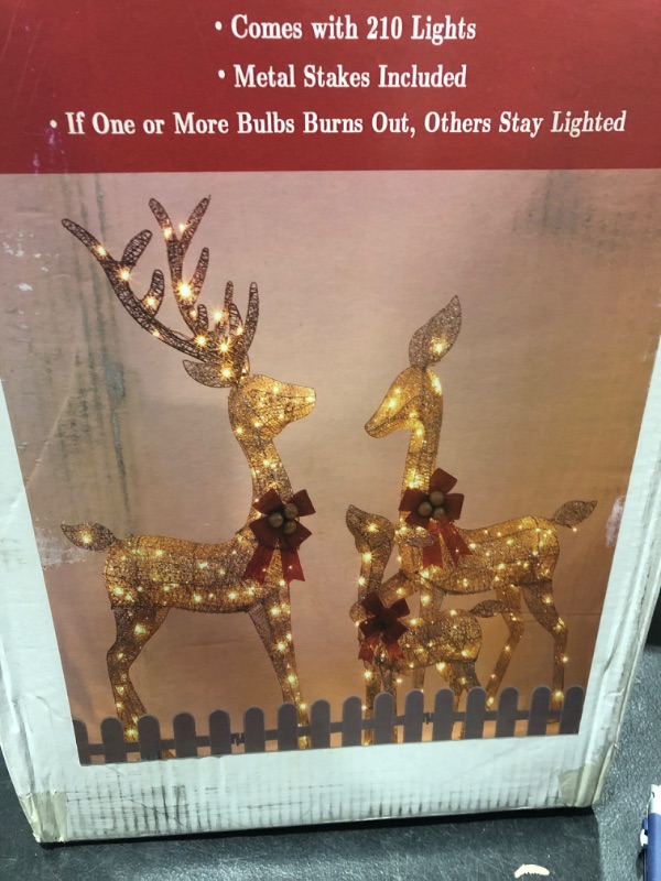 Photo 2 of 3 Piece Outdoor Christmas Decorations Large Reindeer Lighted Christmas Decorations Outdoor Yard LED Lights Deer Family Set Christmas Lawn Decorations with Stakes - 57 in Buck, 47 in Doe & 29 in Fawn Reindeer Family