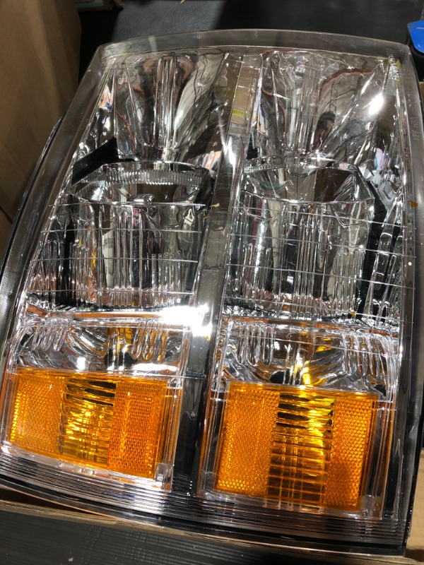 Photo 1 of ADCARLIGHTS 2007-2014 Silverado Headlight Assembly for 07-13 Chevy Silverado 1500 / 07-14 Silverado 2500HD 3500HD Clear Lens Chrome Housing with Amber Reflector Headlamp Replacement Left and Right OE Replacement A-Chrome Housing Amber Reflector Clear Lens