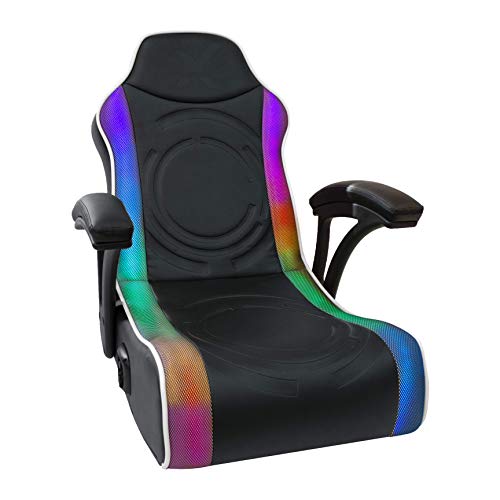Photo 1 of X Rocker Emerald RGB 2.0 Wired X2 Floor Rocker Gaming Chair with LED Lights, 30.3" X 22.2" X 26.4", Black
