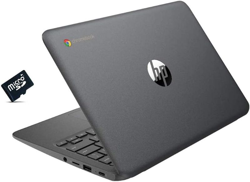 Photo 1 of HP 2022 11.6" HD Display Chromebook Laptop, Intel Celeron Processor N3350, 4GB RAM, 32GB eMMC, Intel HD Graphics 500, HD Webcam, HD Audio, USB-C, Chrome OS, Gray, 32GB SnowBell microSD Card
