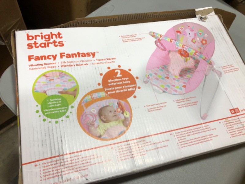 Photo 2 of Bright Starts Fanciful Fantasy Unicorn 3-Point Harness Vibrating Baby Bouncer with -Toy bar