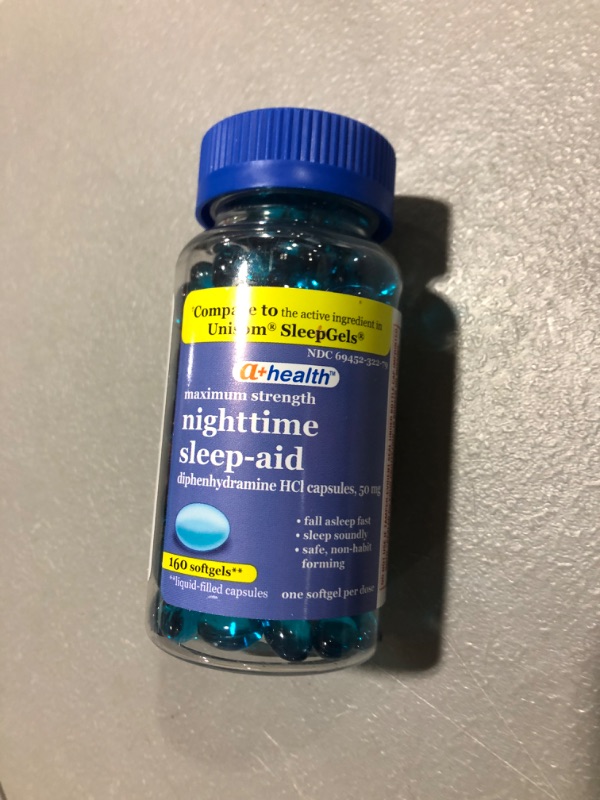 Photo 2 of A+Health Nighttime Sleep Aid Diphenhydramine 50 mg Softgels Maximum Strength Made in USA, 160 Count