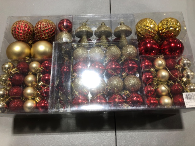 Photo 2 of 124 Pcs Christmas Ball Ornaments Set, Shatterproof Christmas Balls Decorations, Assorted Decorative Hanging Christmas Tree Ornaments Baubles for Party Holiday Decor, Red Gold https://a.co/d/ew6BRzd