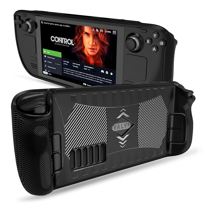 Photo 1 of Case for Steam Deck, SENQAO TPU Protective Cover Case Compatible with Steam Deck, Shock-Absorption, Non-Slip and Anti-Scratch Design Cover Protector, Individuality Textured Accessories-Black https://a.co/d/1QdKG7H