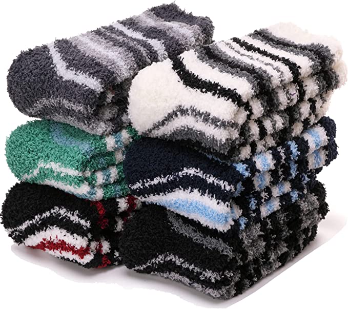 Photo 1 of 6 Pairs Fuzzy Slipper Socks Non Slip Hospital Socks with Grips Anti Skid Winter Fluffy Warm Cozy Cabin Soft Crew Sleep Socks
