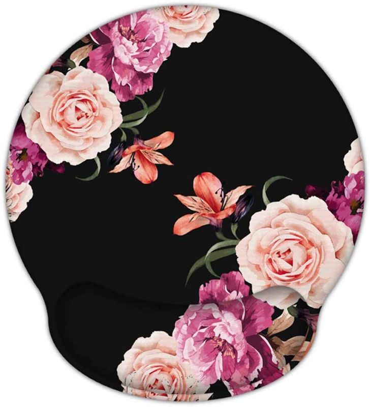 Photo 1 of iLeadon Mouse Pad Wrist Support, Ergonomic Mouse Pad with Wrist Rest, Non-Slip Rubber Base Memory Foam Mousepad for Home Office Computer, Laptop, Easy Typing & Pain Relief, Adorable Peony Flower 