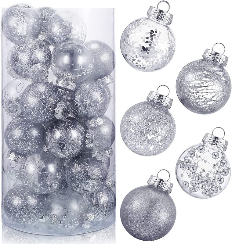 Photo 1 of 30 Pcs Christmas Ball Ornaments Red Green Hanging Christmas Ball Ornaments Decorations (Clear, Silver) 