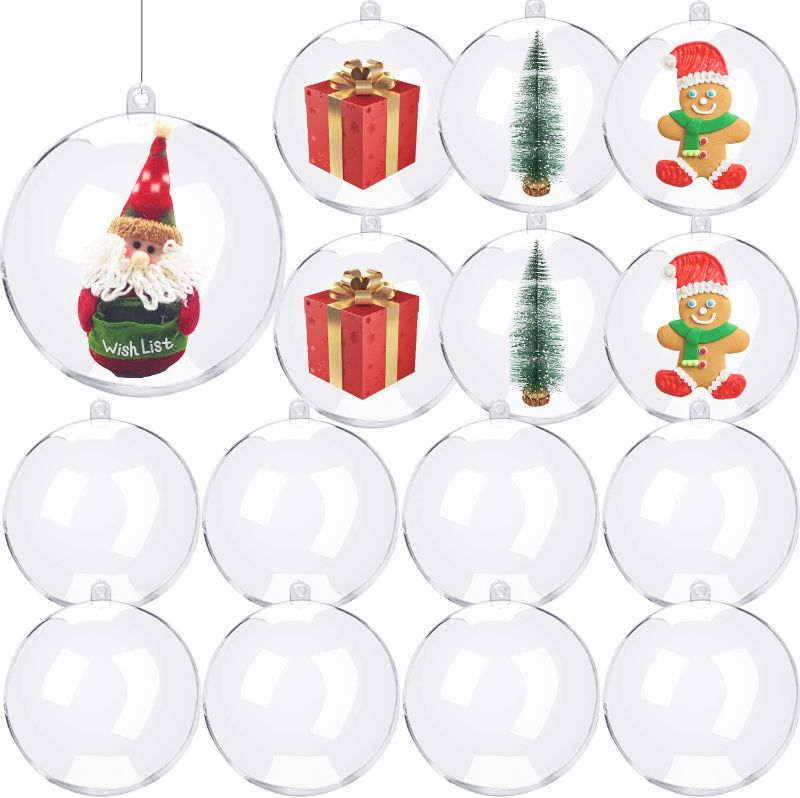 Photo 1 of 15 Pack Plastic Fillable Ball Ornament Clear Fillable Ornaments Balls,4 Inch/10cm Transparent Ball for Christmas,Wedding,Party,Home Decor 