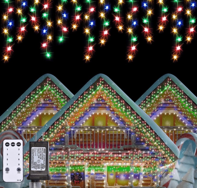 Photo 1 of 360 LED Christmas Icicle Lights Outdoor, 60 Drops Dripping Ice Cycle Lights, 29.5 FT Fairy String Lights with 8 Modes, Outside Hanging Lights for Christmas Halloween Decoration (Multi-Colored)