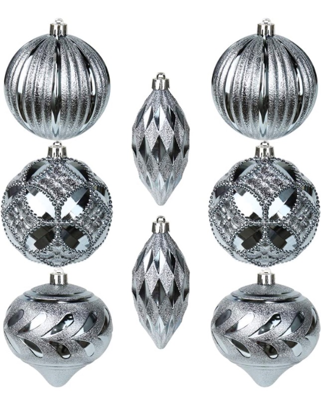 Photo 1 of 3.94" Silver Grey Christmas Ball Ornaments Shatterproof Large Grey Silver Blue Christmas Ornaments Hanging Balls Christmas Tree Decorations Set for Xmas Wedding Holiday Party Home Decor 8PCS