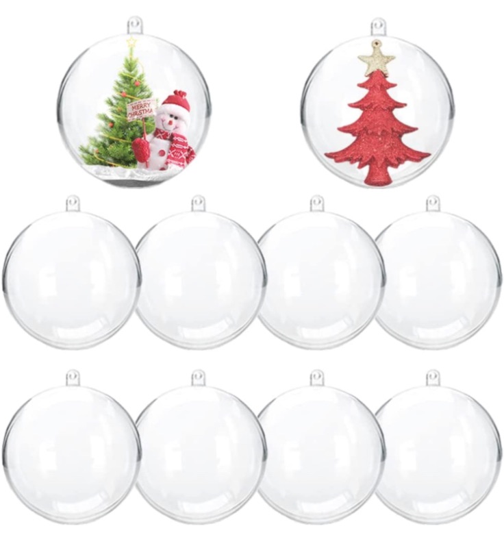 Photo 1 of 10 Sets Clear Fillable Ornaments Ball Large Transparent Plastic Craft Ornament Balls,120mm Christmas Tree Balls for New Years Wedding Party Decor