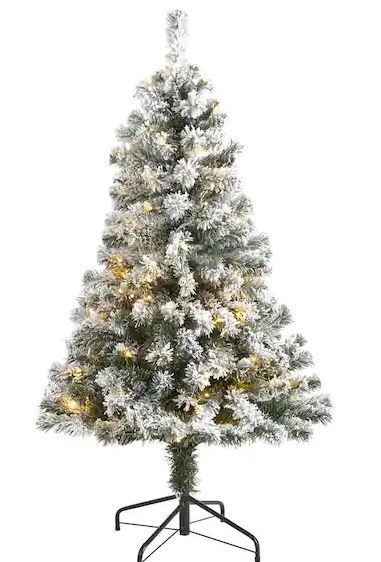 Photo 1 of 4 ft. Pre-Lit Flocked West Virginia Fir Artificial Christmas Tree with 100 Clear LED Lights
