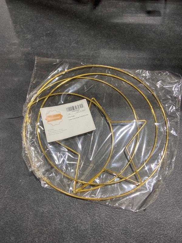 Photo 2 of 4 Pack Metal Floral Hoop, Wreath Macrame Gold Hoop, Ring Star Moon Shape for Making Wreath Decor, Dream Catcher and Macrame Wall Hanging Crafts(8, 9, 10 & 12 Inch)