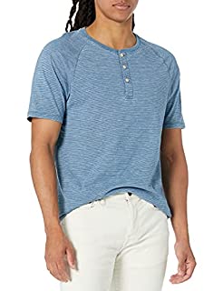 Photo 1 of Amazon Brand - Goodthreads Men's Short-Sleeve Henley, Light Indigo Feeder Stripe, Medium (B07HMLG9W4)
SIZE M 