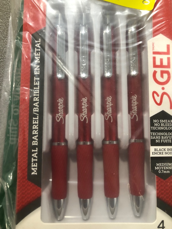 Photo 2 of SHARPIE S-Gel, Gel Pens, Sleek Metal Barrel, Crimson Red, Medium Point (0.7mm), Black Ink, 4 Count Red Metal Gel Pens