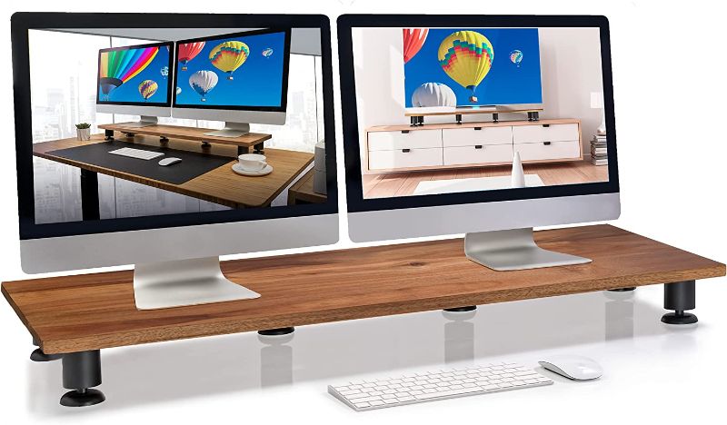 Photo 1 of Nordik Large Dual Monitor Riser for 2 Monitors - Premium Handmade Hardwood Acacia Computer Riser