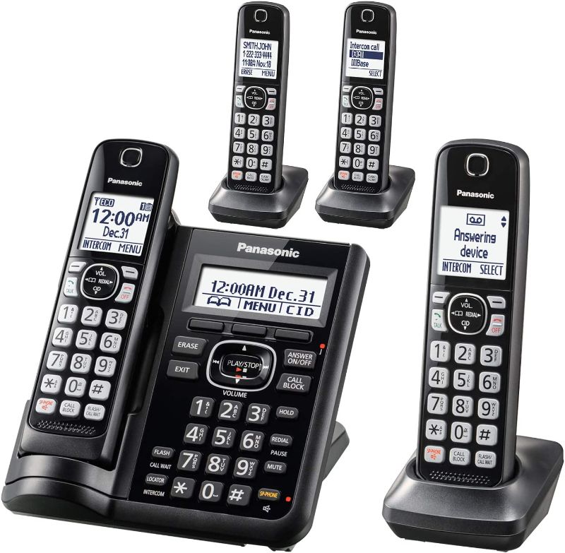 Photo 1 of Panasonic Cordless Phone System with Answering Machine, One-Touch Call Block, Enhanced Noise Reduction, Talking Caller ID and Intercom Voice Paging - 4 Handsets