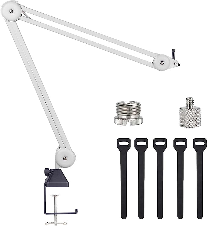 Photo 1 of KOMISON Microphone Arm Stand, Mic Arm Microphone Suspension Scissor Boom Stands Heavy Duty and Cable Ties for Blue Yeti Snowball for Gaming, Recording, Quadcast (MS-white)
