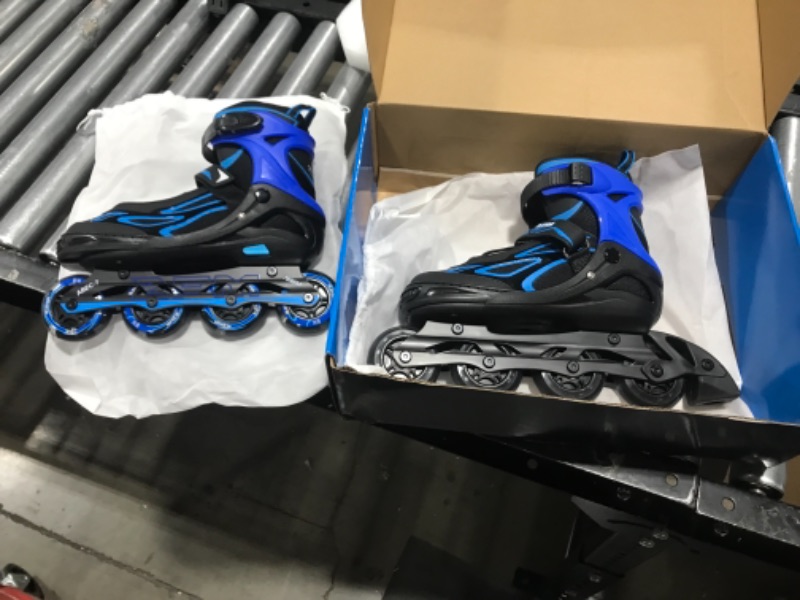 Photo 2 of 2PM SPORTS Vinal Girls Adjustable Flashing Inline Skates, All Wheels Light Up, Fun Illuminating Skates for Kids and Men- Azure 
