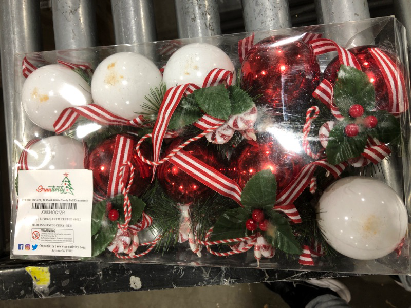 Photo 1 of 10 RED & WHITE CANDY BALL ORNAMENTS 