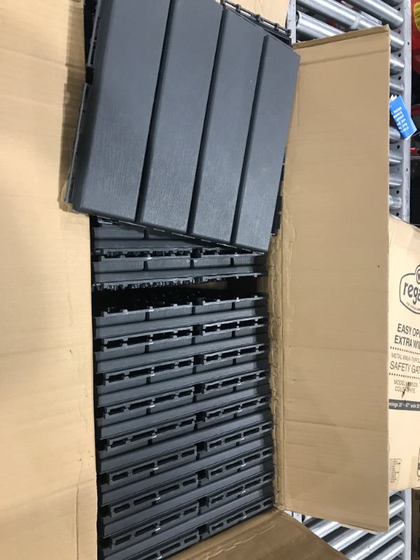 Photo 1 of 36 sq. ft Plastic Interlocking Deck Tiles,36 Pack Patio Deck Tiles,12"x12" Waterproof Outdoor Flooring All Weather Use, Patio Floor Decking Tiles for Porch Poolside Balcony Backyard,Dark Grey 36 Grey