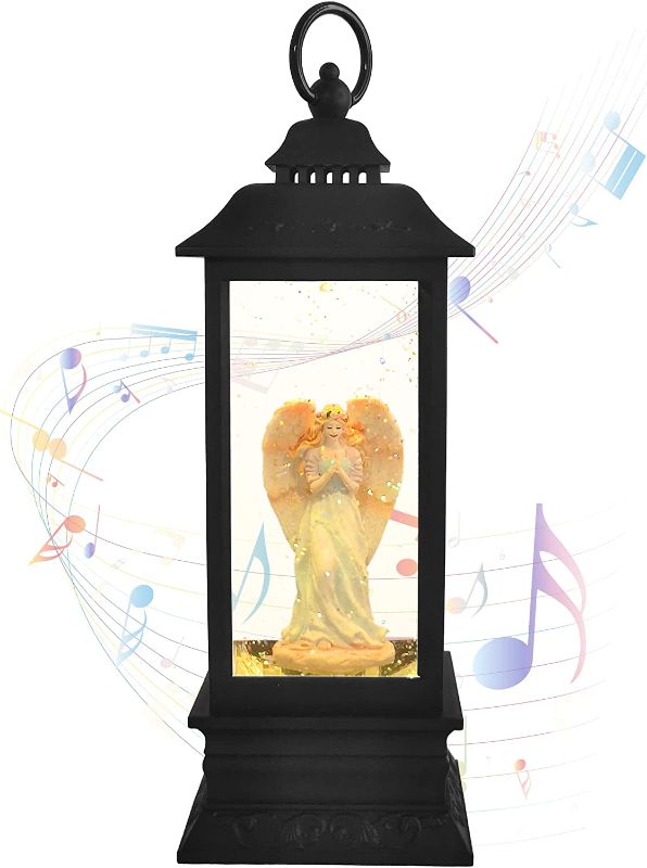 Photo 1 of YUROZAC Musical Snow Globe Lantern with Timer, Lighted USB Lined /Battery Operated Swirling Singing Water Glittering Lantern, Snow Globes Lantern for Adults and Kids Christmas Decoration- Angel 