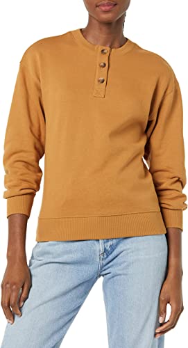 Photo 1 of Amazon Essentials Women's Relaxed-Fit Henley Fleece Sweatshirt size medium 