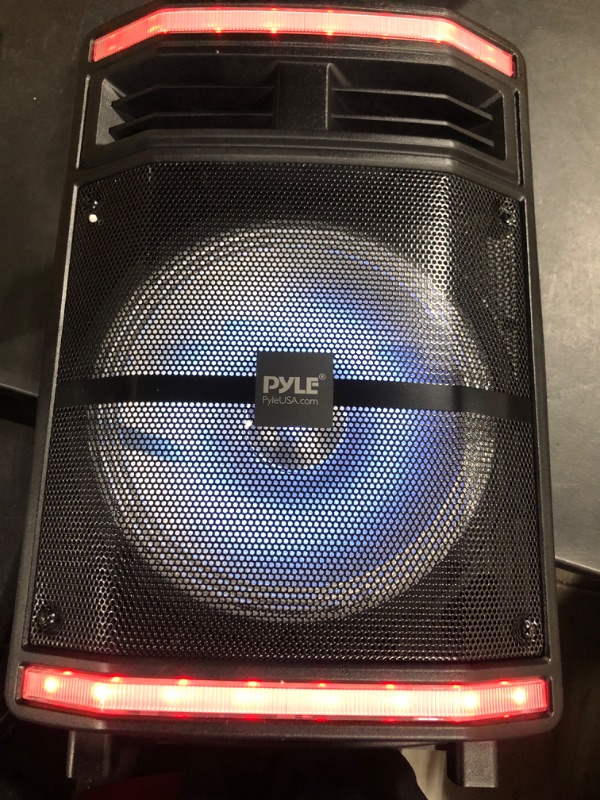 Photo 1 of Portable Bluetooth PA Speaker System - 600W Bluetooth Speaker Portable PA System W/ Rechargeable Battery 1/4" Microphone In, Party Lights, MP3/USB SD Card Reader, Rolling Wheels - Pyle PPHP1044B