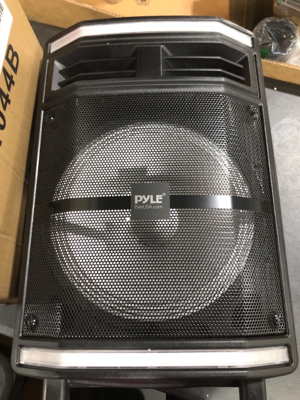Photo 1 of Portable Bluetooth PA Speaker System - 600W Bluetooth Speaker Portable PA System W/ Rechargeable Battery 1/4" Microphone In, Party Lights, MP3/USB SD Card Reader, Rolling Wheels - Pyle PPHP1044B