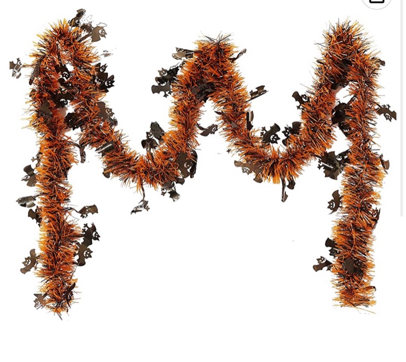 Photo 1 of 26.2 Ft Halloween Tinsel Garland, 4 Pieces Black and Orange Shiny Hanging Garland Metallic with Bats, for Halloween Party Indoor and Outdoor Decorations