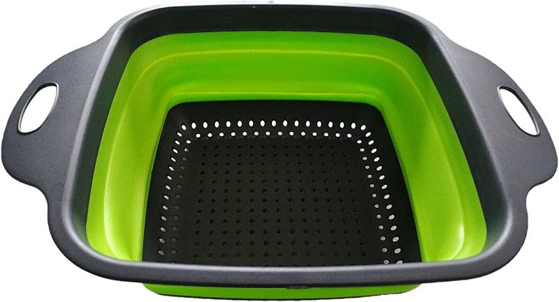 Photo 1 of ZGQ18 Square Filter Retractable Folding Drain Basket Kitchen Supplies Washing Fruit Vegetable Green Color Large Green Color. Silicone Basket
